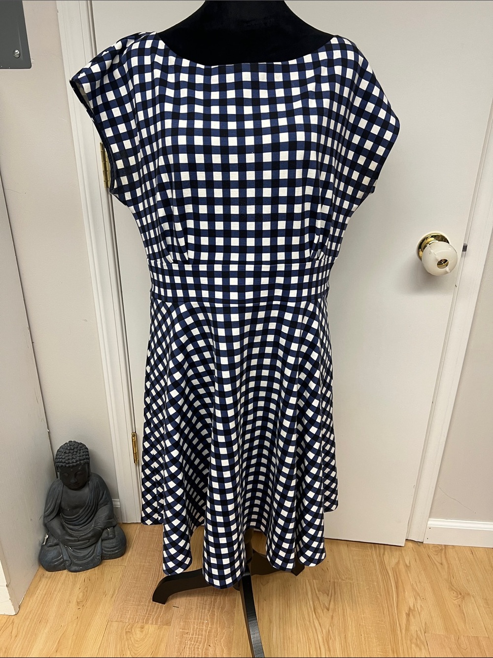 kate spade Navy and White Gingham Fit-and-Flare Dress